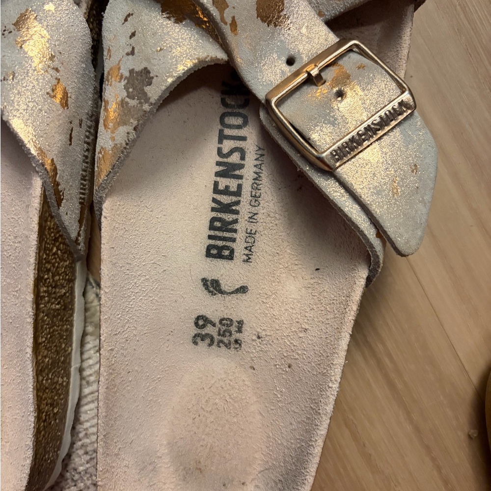 Birkenstock Women's Metallic Gold and Cream Sandals - Picture 3 of 4